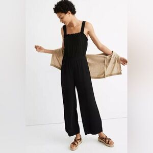 Madewell Black Tank Jumpsuit with Ruffled Square Neck & Pockets, Large (12)